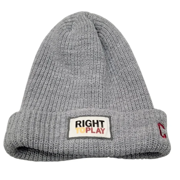 Roots Canada Raised Cuff Knit Beanie Toque Grey Winter Hat “Right to Play” - Picture 3 of 16